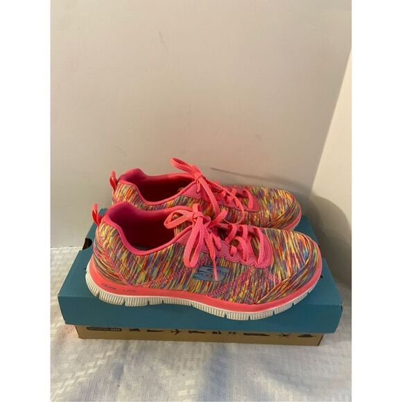 Skechers size 8 lightweight pink neon memory foam sn12453tx - Picture 1 of 5